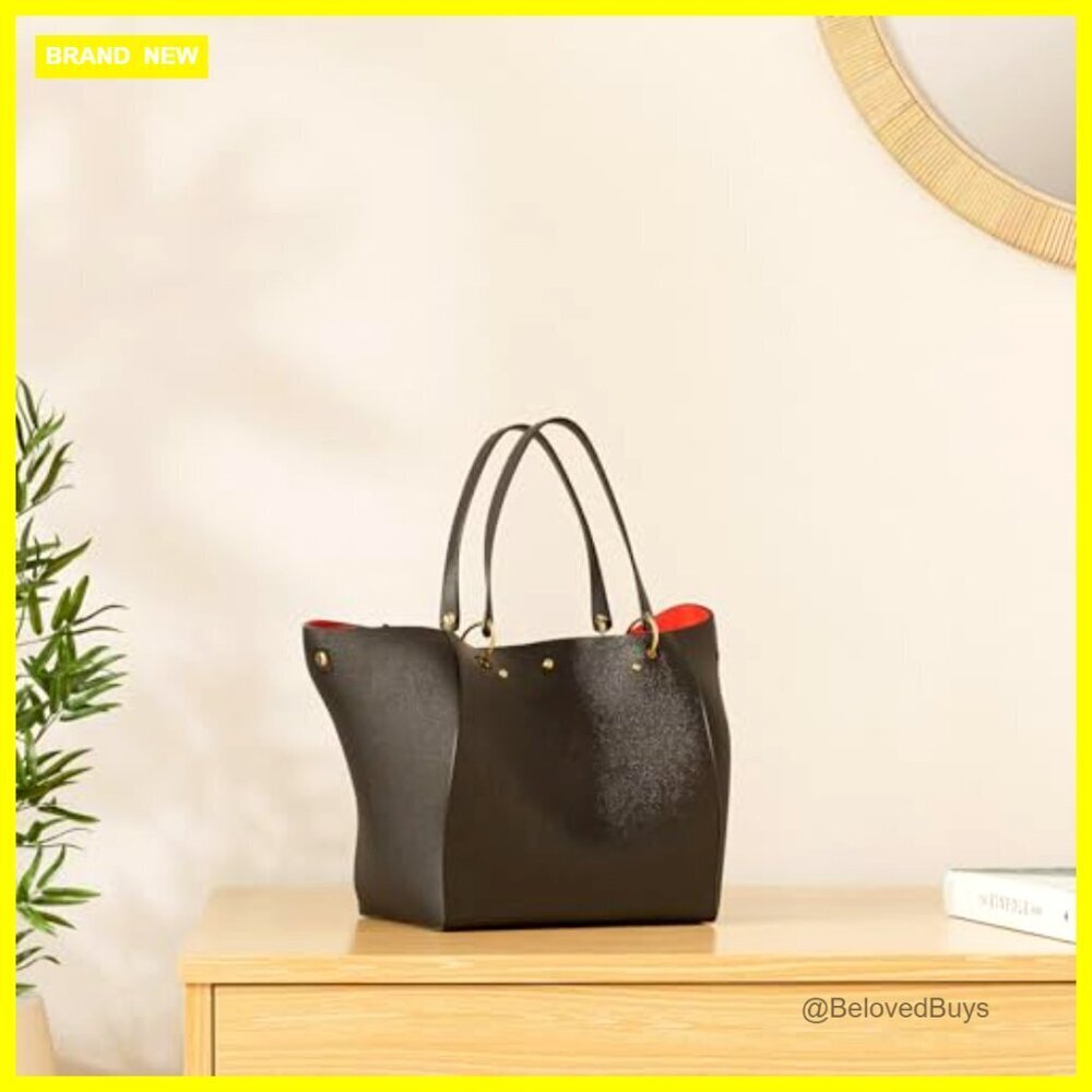 Large Waterproof Vegan Leather Tote Bag with Crossbody Strap for Work Travel - Picture 3 of 7